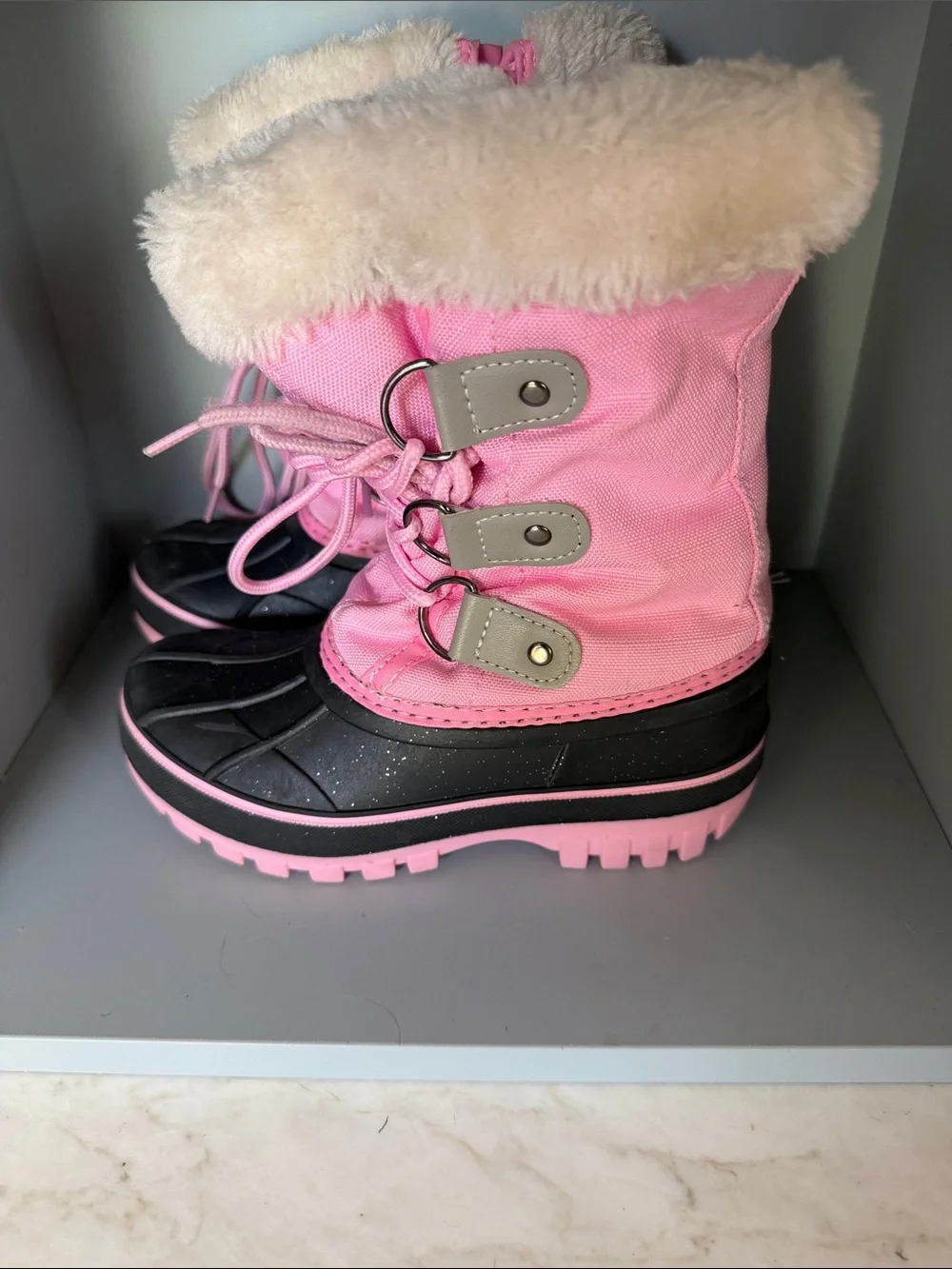 Dream Pairs Pink and Black Kids Snow Boots with Faux Fur Cuff